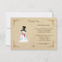 Vintage Christmas Snowman Thank You Note Card