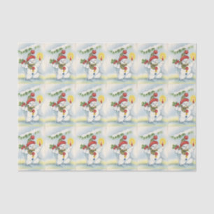 vintage christmas snowman tile party tissue paper