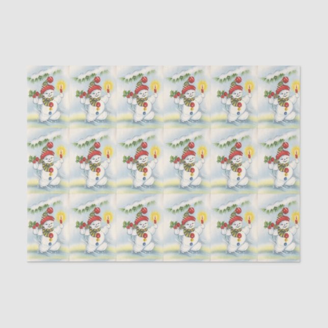 vintage christmas snowman tile party tissue paper (Front)