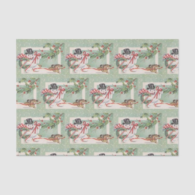 Vintage Christmas snowman tiled party tissue Tissue Paper (Front)