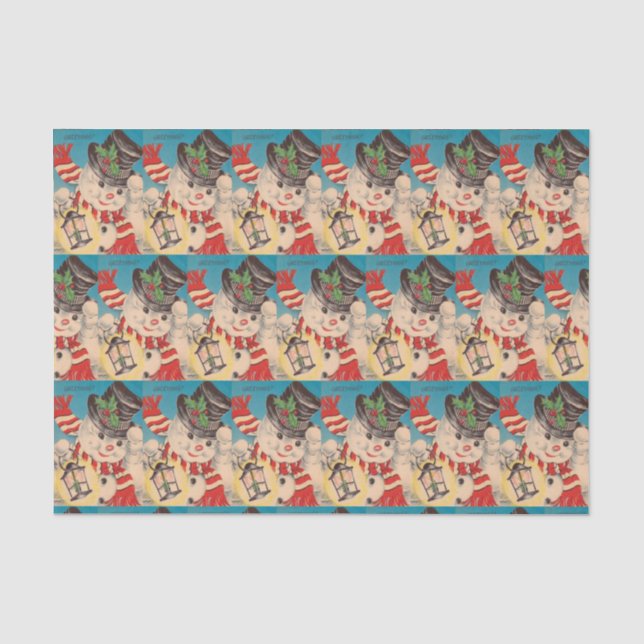 Vintage Christmas snowman tiled party tissue Tissue Paper (Front)