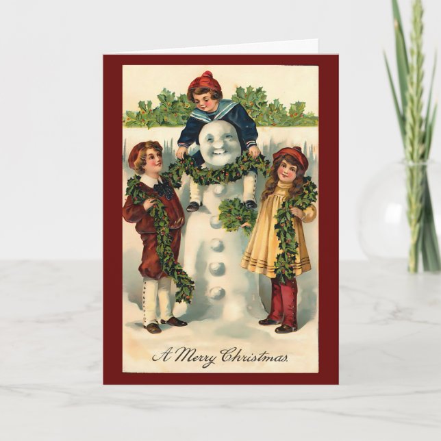 Vintage Christmas Snowman Winter Customize Card (Front)