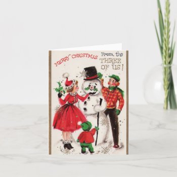 Vintage Christmas Snowman With Family Holiday Card by ShepherdsGifts at Zazzle