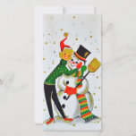 Vintage Christmas Snowman With Girl Holiday Card<br><div class="desc">Cute Retro Vintage Christmas Snowman With Girl In The Snow Holiday Card.</div>