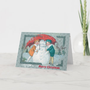 Vintage Christmas Snowman with Kids Holiday Card