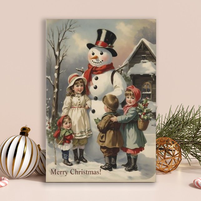 Vintage Christmas Snowman with Kids  Holiday Card (Creator Uploaded)