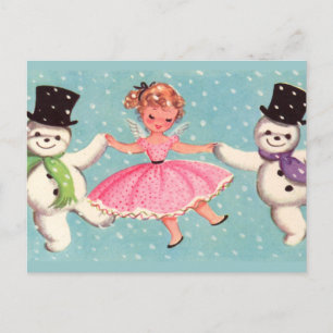 Vintage Christmas snowmen and Angel Holiday Postcard