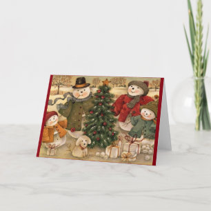 Vintage Christmas Snowmen Holiday Card