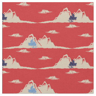 Vintage Christmas Snowmobiles and Mountains Fabric
