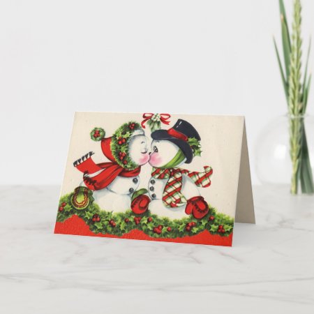 Vintage Christmas Snowpeople Kiss Card