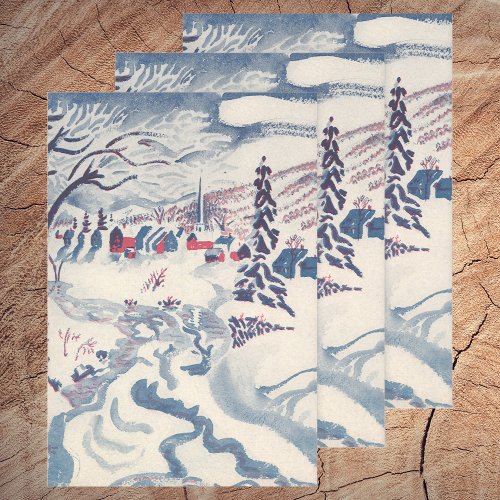 Vintage Christmas Snowscape with Winter Village Wrapping Paper Sheets