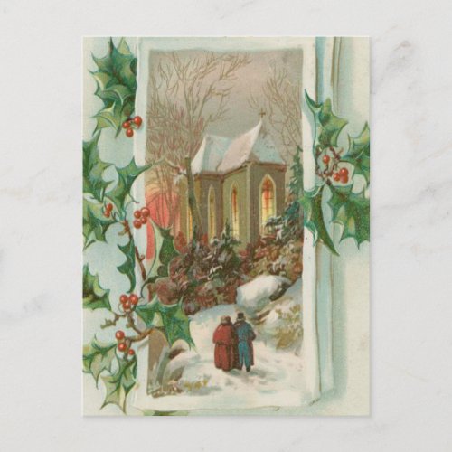 Vintage Christmas Snowy Church Holiday Postcard