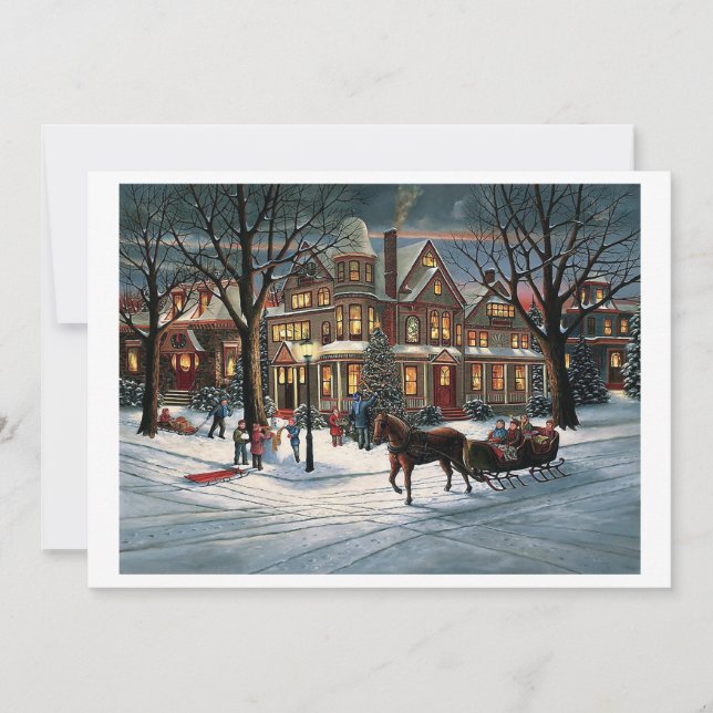 Vintage Christmas snowy landscape Holiday Card (Front)