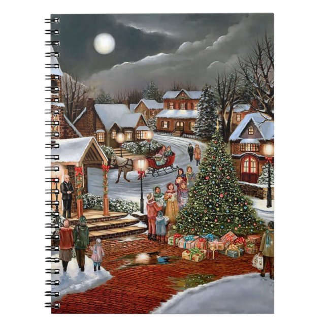 Vintage Christmas snowy landscape Notebook (Front)