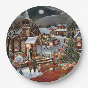 Vintage Christmas snowy landscape Paper Plates