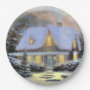 Vintage Christmas snowy landscape Paper Plates