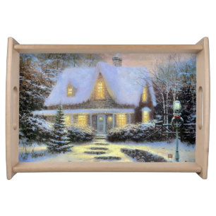 Vintage Christmas snowy landscape Serving Tray
