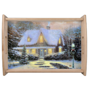Vintage Christmas snowy landscape Serving Tray