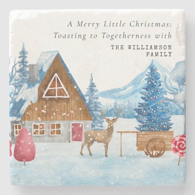 VINTAGE CHRISTMAS SNOWY TOWN ELK PERSONALIZED  STONE COASTER (Front)