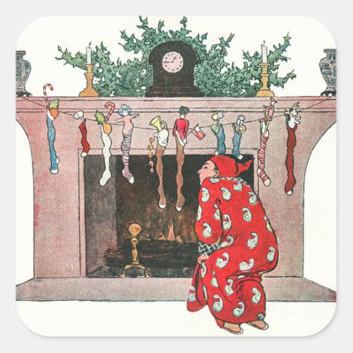 Vintage Christmas Socks and Gifts Holiday Square Sticker