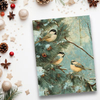 Vintage Christmas Songbirds Pine Tree