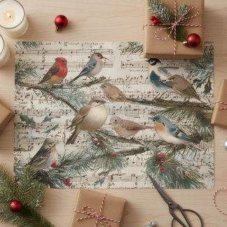 Vintage Christmas Songbirds Winter Tissue Paper