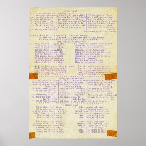 Vintage Christmas Songs Typewriter Holiday Words Poster