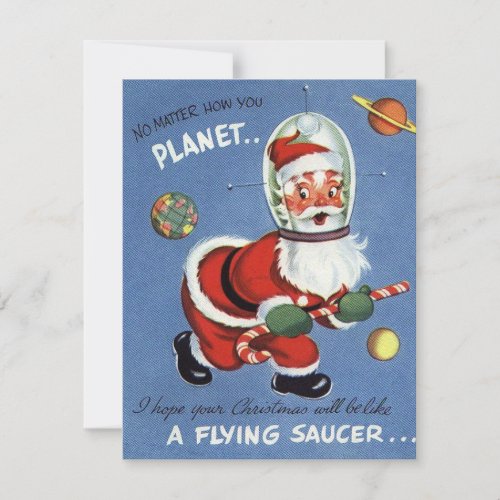 Vintage Christmas Space Santa Holiday Card