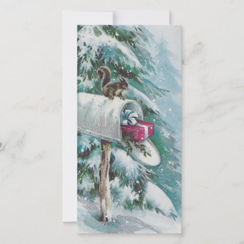 Vintage Christmas Squirrel On Mailbox Holiday Card