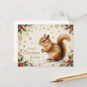 Vintage Christmas Squirrel Rustic Woodland Holiday Postcard