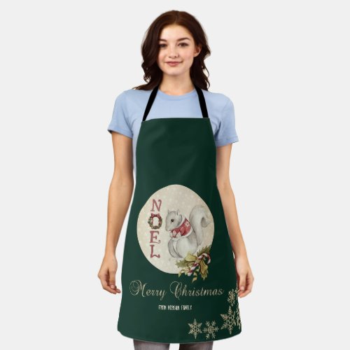 Vintage Christmas Squirrel Snowflakes Apron