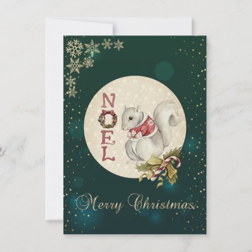 Vintage Christmas Squirrel Snowflakes   Holiday Card