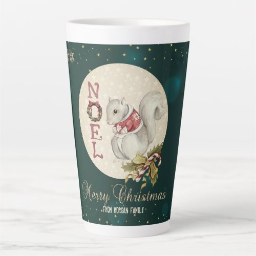 Vintage Christmas Squirrel Snowflakes Latte Mug