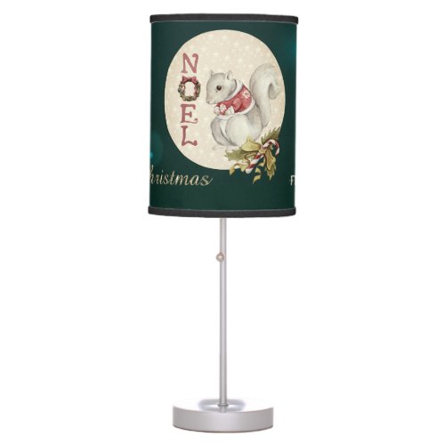 Vintage Christmas Squirrel Snowflakes    Table Lamp