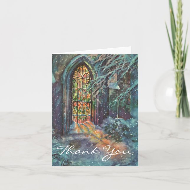 Vintage Christmas Stained Glass Window Thank You Card (Front)