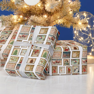 Vintage Christmas stamp collage Wrapping Paper