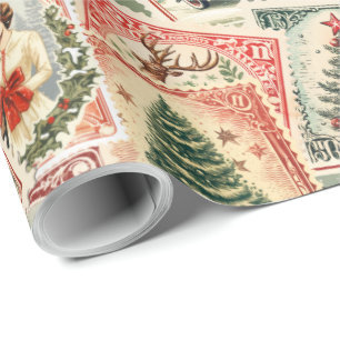 Vintage Christmas Stamp Decoupage  Wrapping Paper