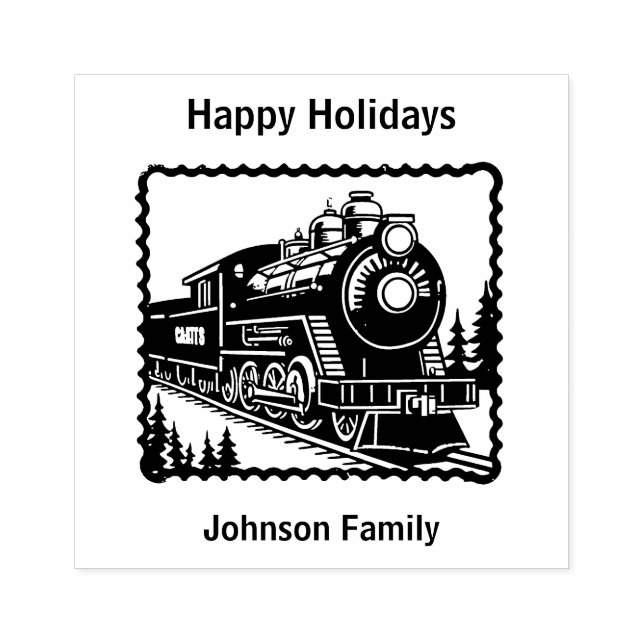 Vintage Christmas Stamp Steam Train. Editable (Imprint)