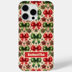Vintage Christmas Stars and Bows Pattern iPhone 15 Pro Max Case