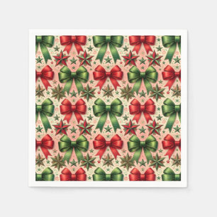 Vintage Christmas Stars and Bows Pattern Napkins