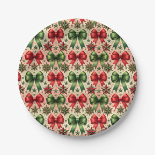 Vintage Christmas Stars and Bows Pattern  Paper Plates