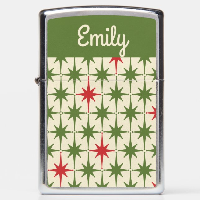 Vintage Christmas Stars Mid Century Personalized Zippo Lighter (Front)