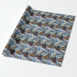 Vintage Christmas Steam Train at Snowy Station Wrapping Paper