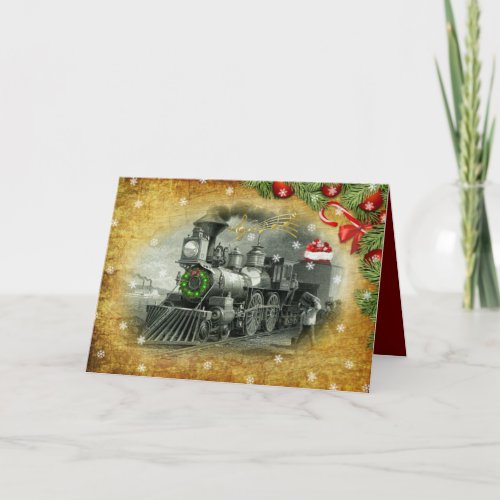 Vintage Christmas Steam Train Holiday Card