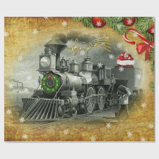 Vintage Christmas Steam Train Wrapping Paper (Flat)