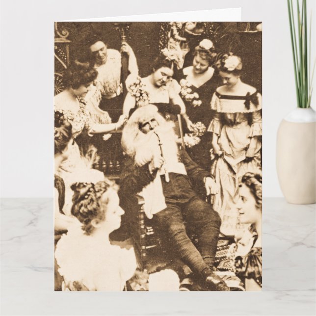 Vintage Christmas Stereoview Santa and the Ladies Card (Front)
