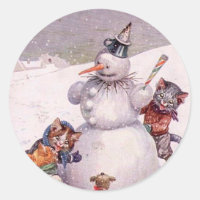 Vintage Christmas Sticker, Arthur Thiele Cats Classic Round Sticker