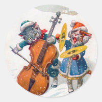 Vintage Christmas Sticker, Arthur Thiele Cats Classic Round Sticker