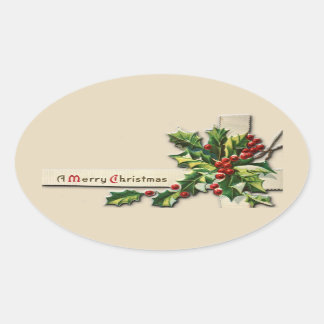 Vintage christmas stickers, oval sticker