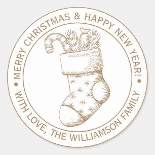Vintage Christmas Stocking Holiday Wishes Gold Classic Round Sticker